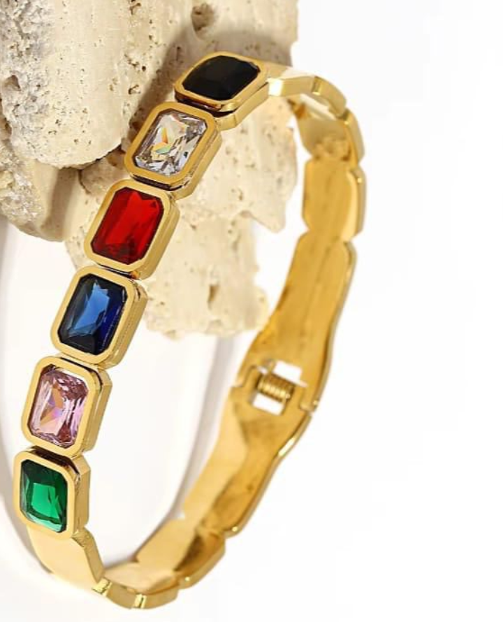 MULTI-COLOR DIAMOND GOLDEN HANDCUFF – HIGH QUALITY & TARNISH-RESISTANT
