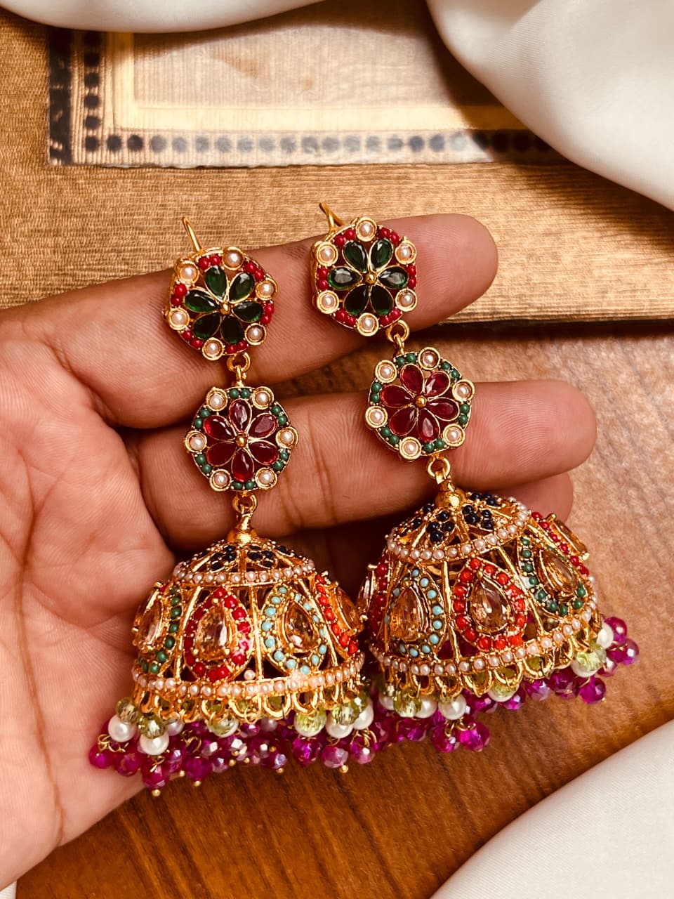 BEAUTIFUL ELEGANT NORTAN BRIDAL JHUMKI PAIRS – FINE QUALITY, MULTIPLE COLORS