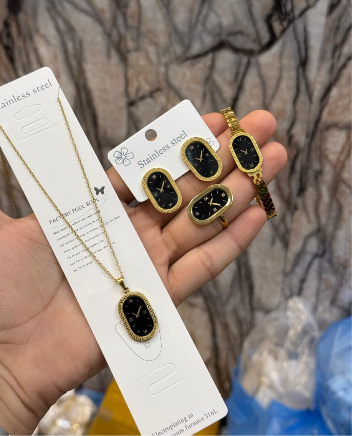 WATCH-DESIGN COMBO SET NECKLACE, RING, TOPS & BRACELET