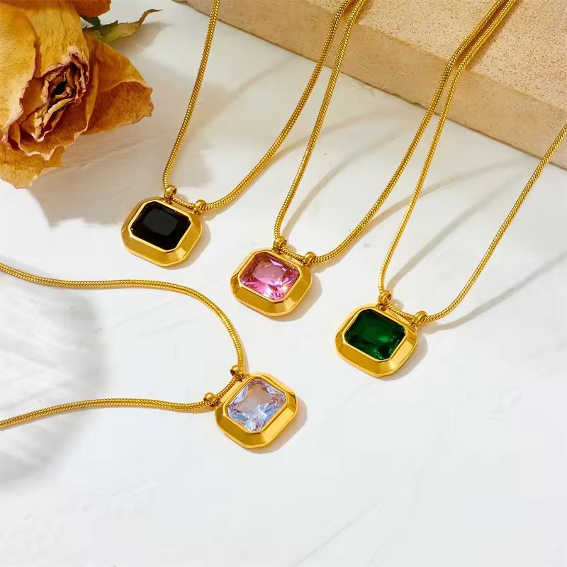 Stainless Steel Multi-Stone Necklace – Elegant Color Collection