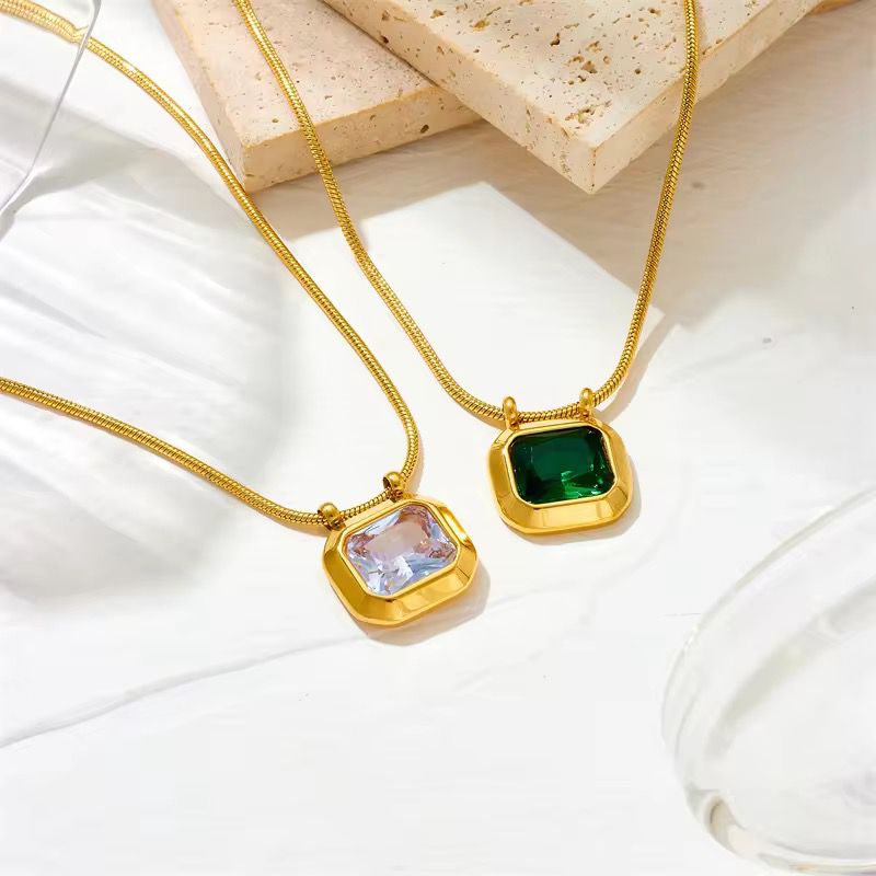 Stainless Steel Multi-Stone Necklace – Elegant Color Collection