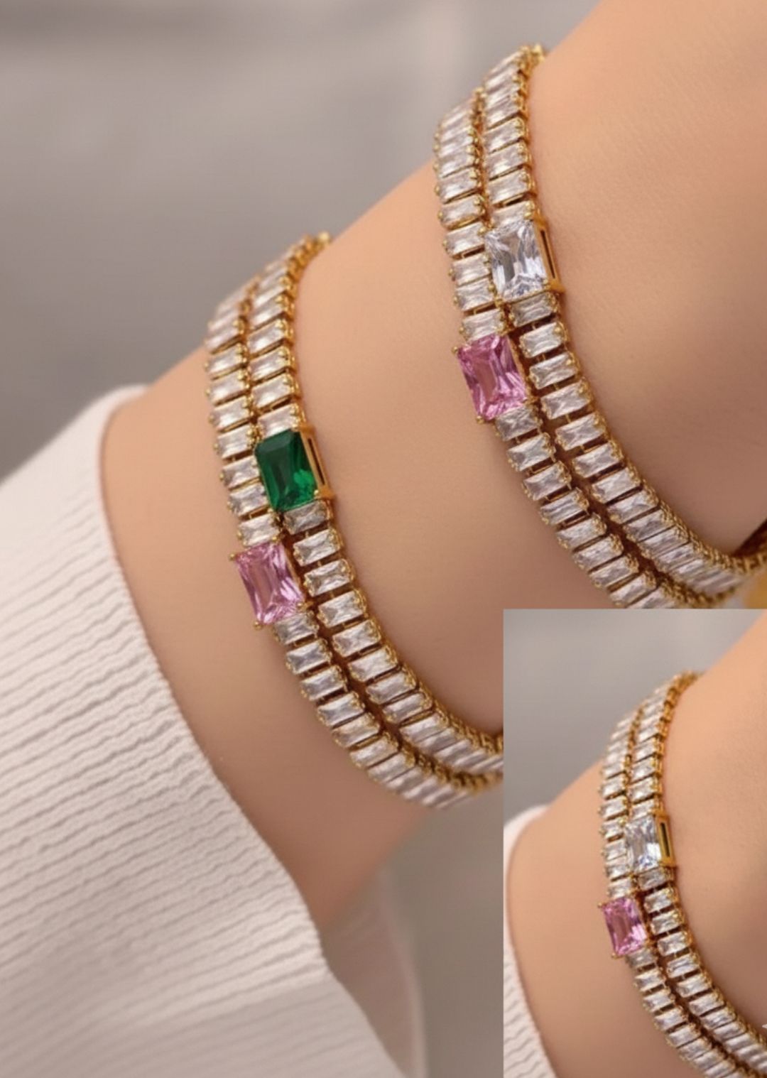 Stainless Steel Emerald Charm Bracelet – Luxe Color Edition