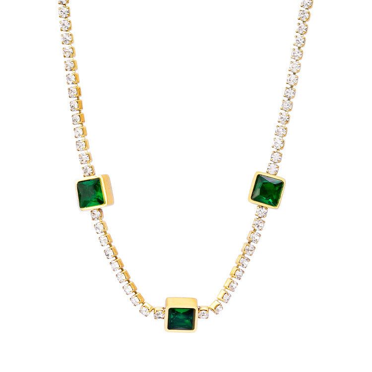 Elegant Emerald Stone Necklace – Premium Stainless Steel Finish