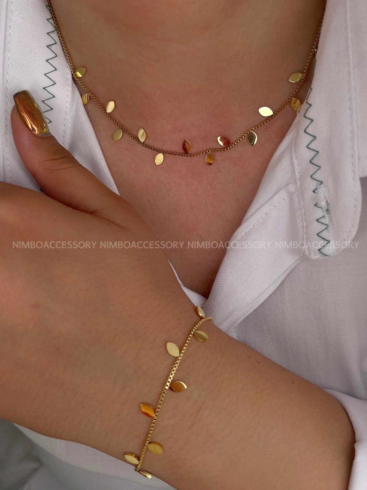 Elegant Leaf Charms Jewelry Set – Necklace & Bracelet