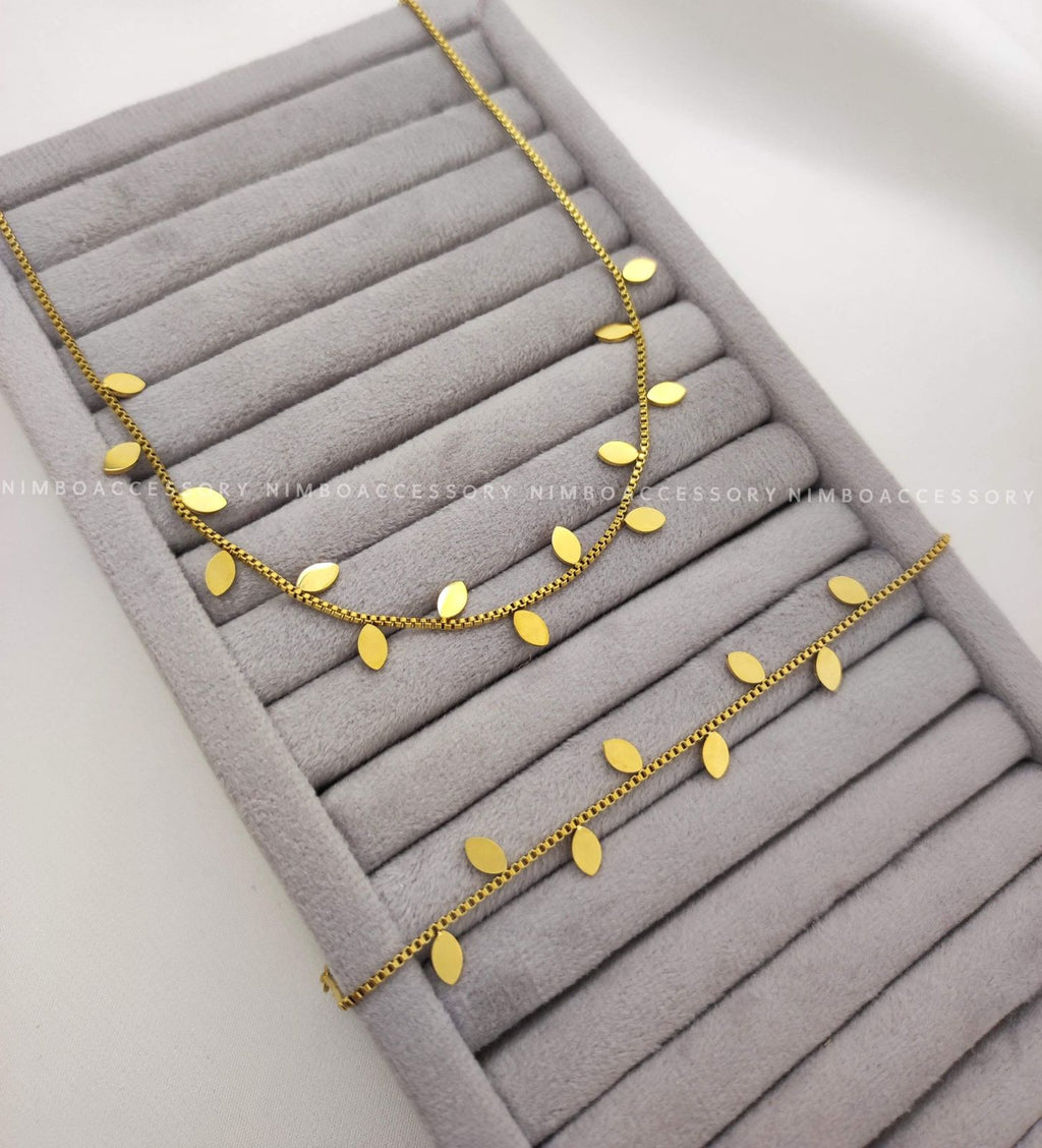 Elegant Leaf Charms Jewelry Set – Necklace & Bracelet