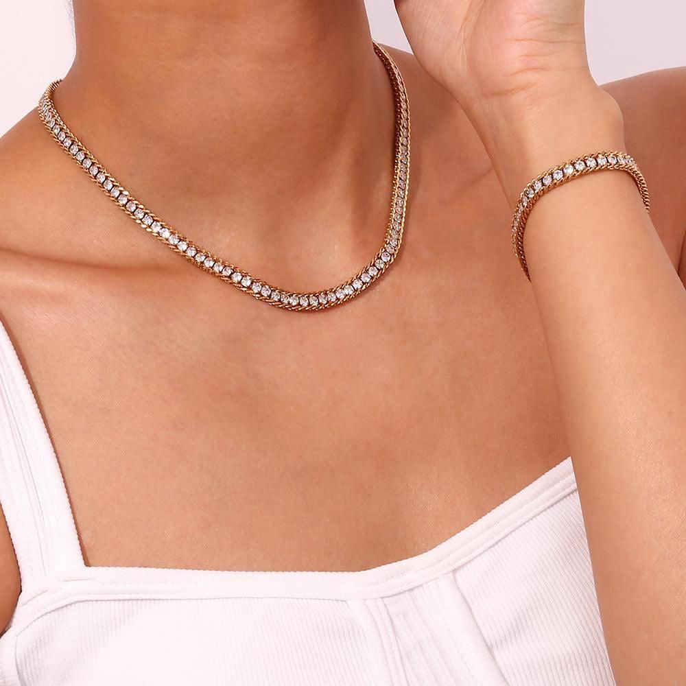 Elegant Luster Necklace & Bracelet Set – Stainless Steel