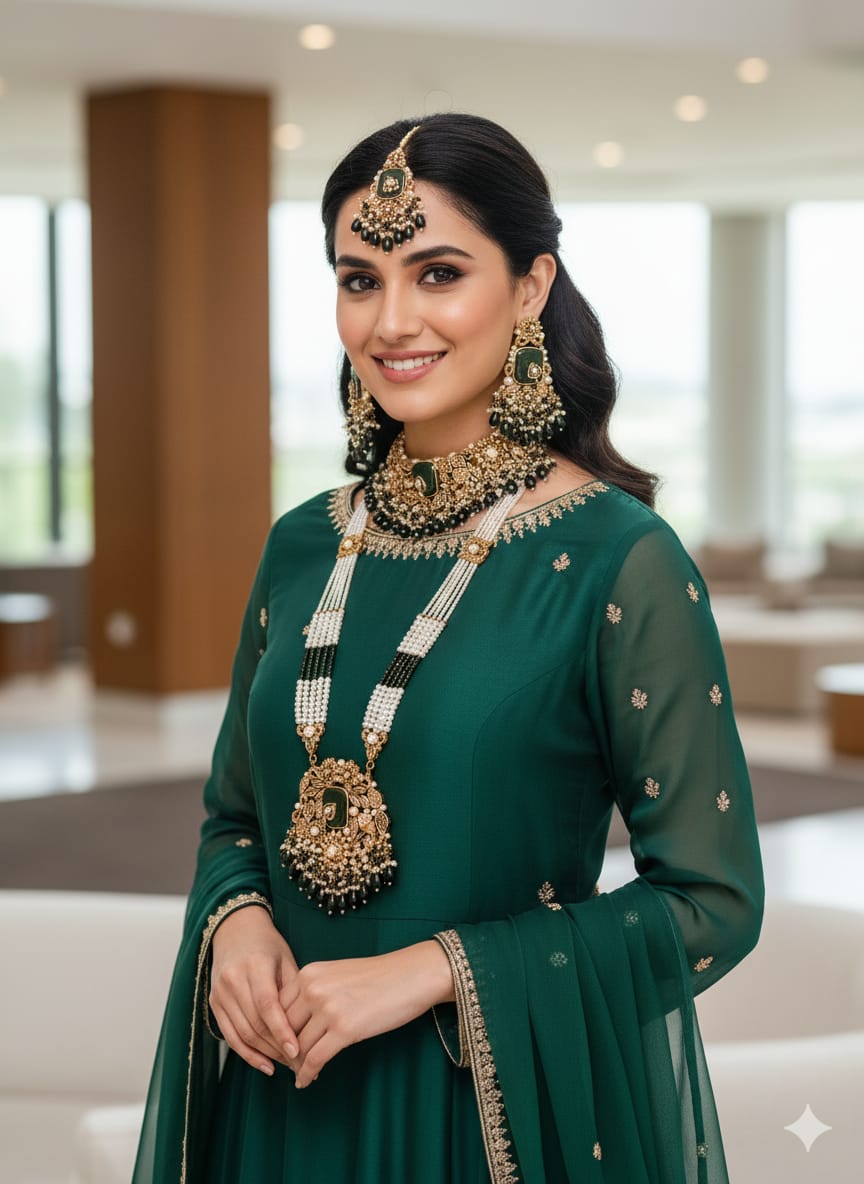 Luxury Bridal Jewelry Set – Elegant Turkish Design in Pink & Green