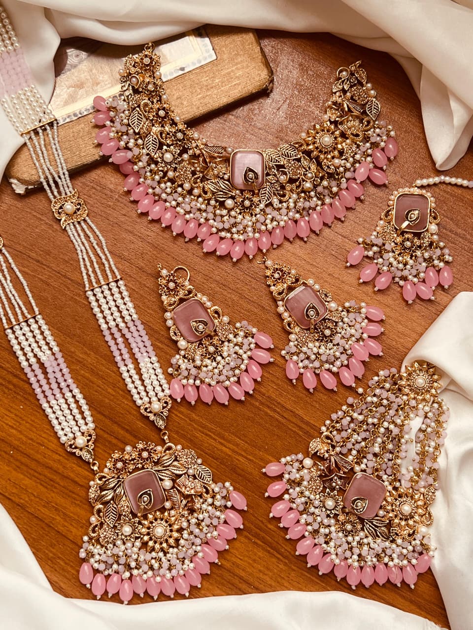 Luxury Bridal Jewelry Set – Elegant Turkish Design in Pink & Green