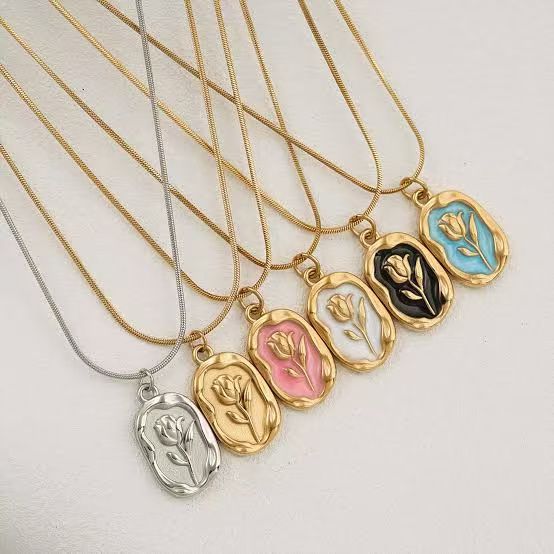 Stainless Steel Flower Necklace – Elegant Bloom Collection (Pink, Blue & Golden