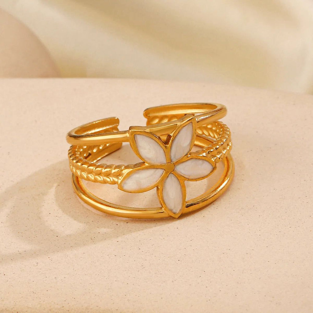 Elegant White Flower Adjustable Ring – Stainless Steel