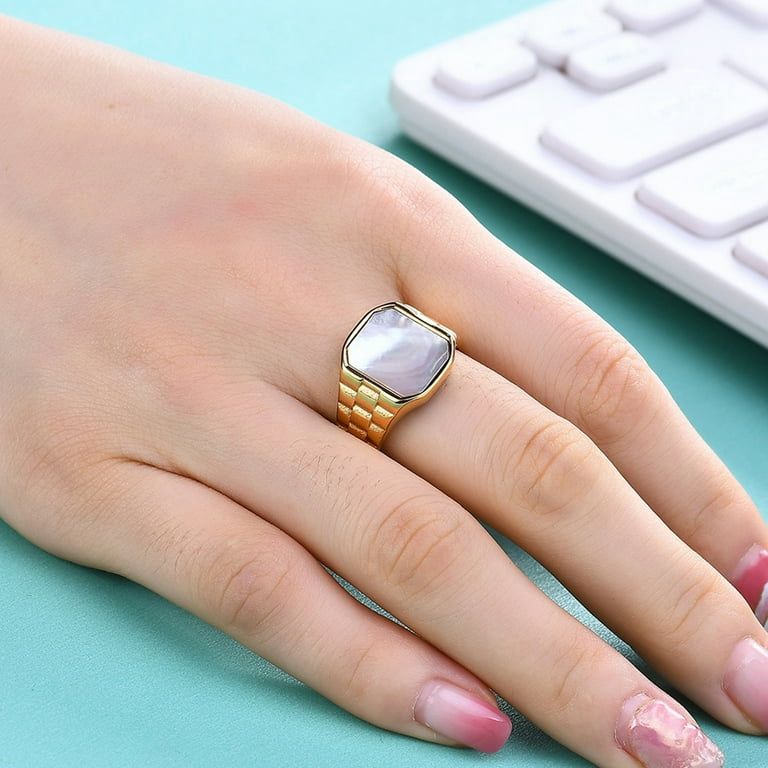 Vintage White Square Stainless Steel Ring – Elegant Statement Piece