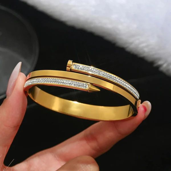 Luxury Nail Stone Bangle – Premium Stainless Steel Elegance