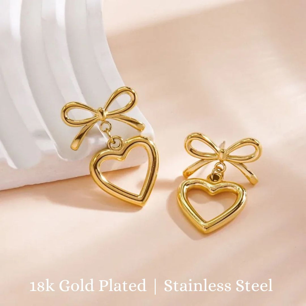 Bow Heart Earrings – Premium 316L Stainless Steel Elegance
