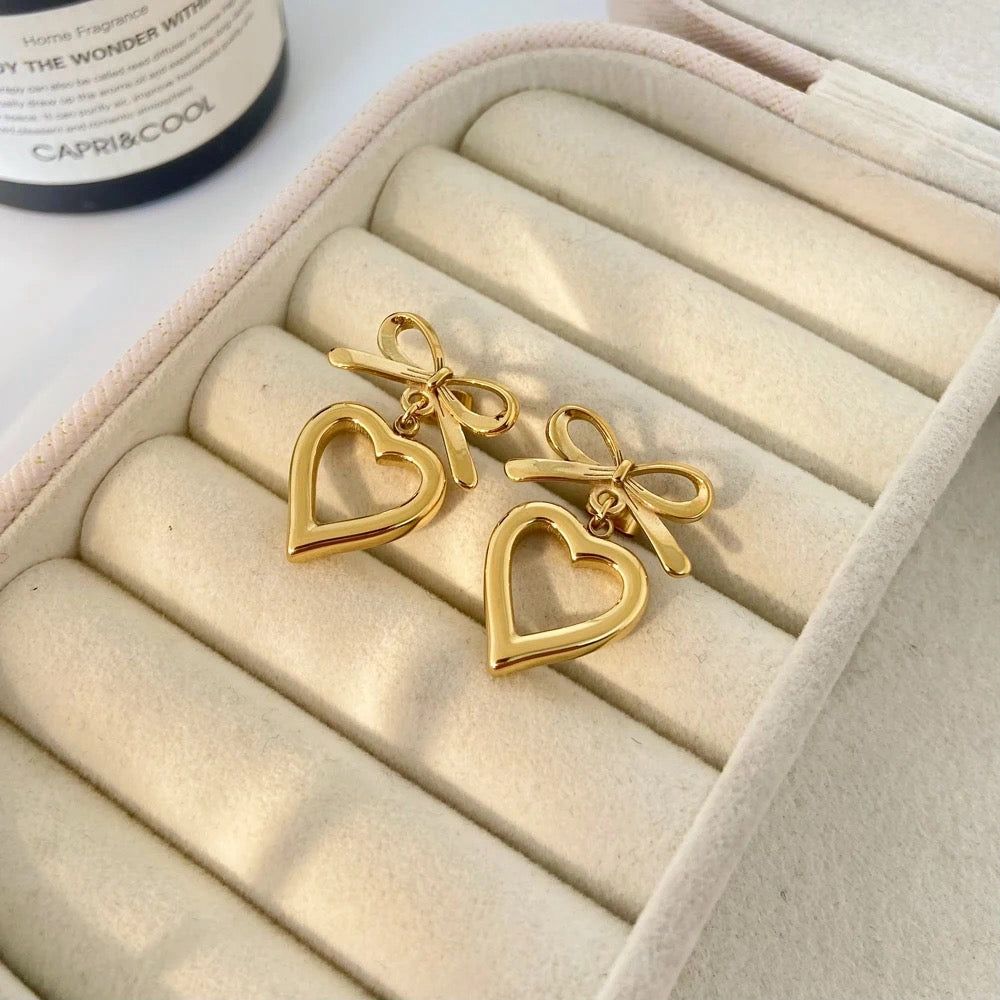 Bow Heart Earrings – Premium 316L Stainless Steel Elegance