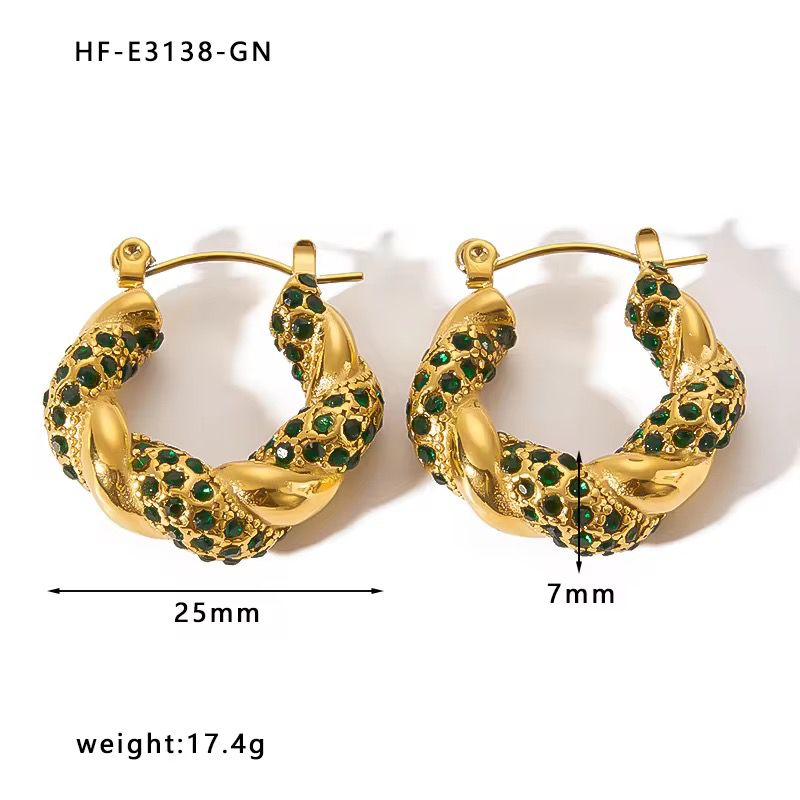 Emerald Twist Stainless Steel Earrings – Luxury Statement Style