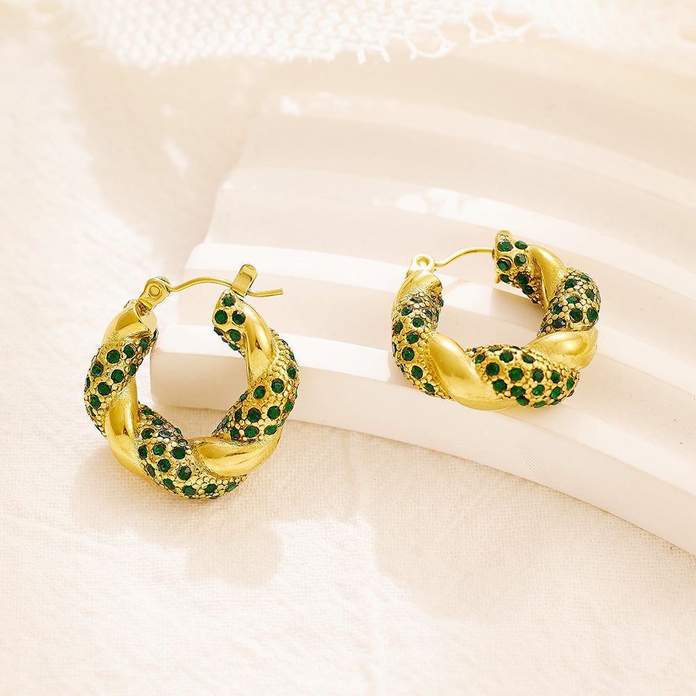Emerald Twist Stainless Steel Earrings – Luxury Statement Style