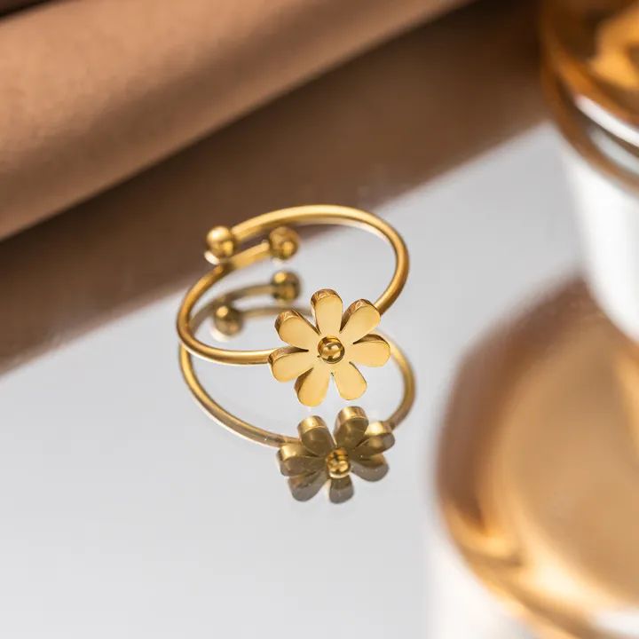 Stainless Steel Flower Adjustable Ring – High Quality, Waterproof & Tarnish-Free