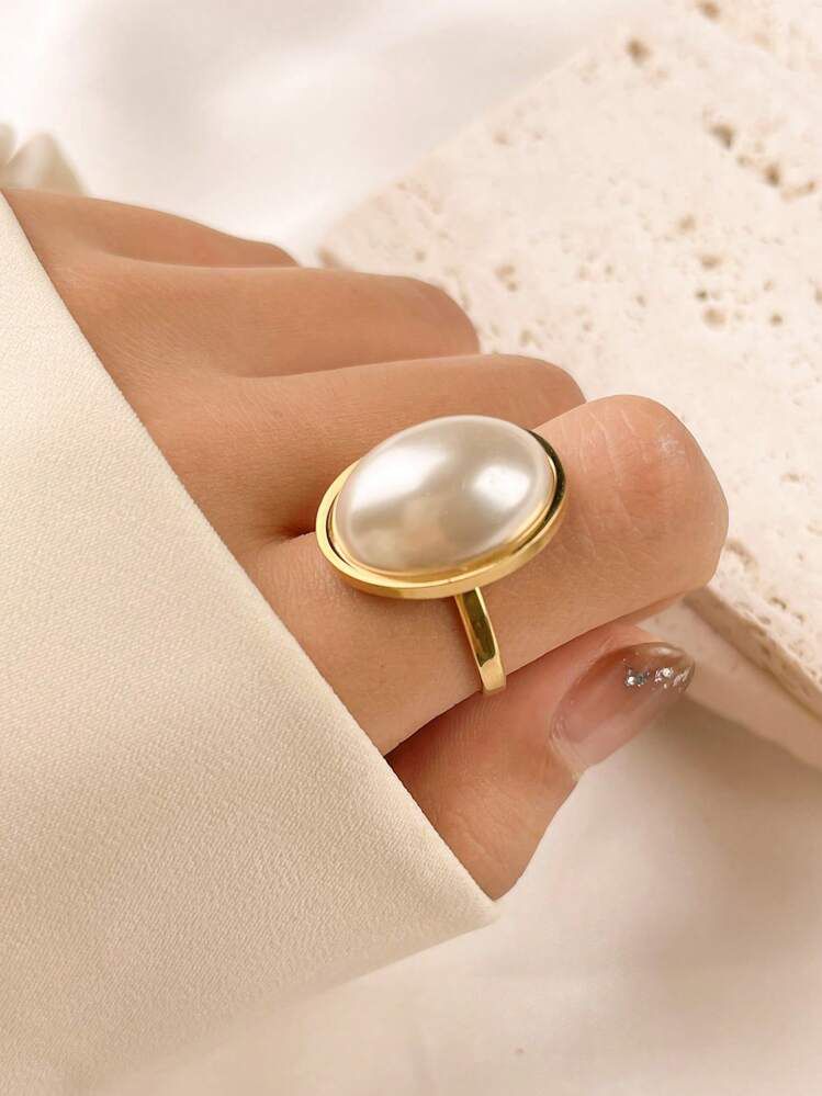 Stainless Steel Trendy Pearl Ring – Adjustable Size | High Quality, Waterproof & Tarnish-Free |