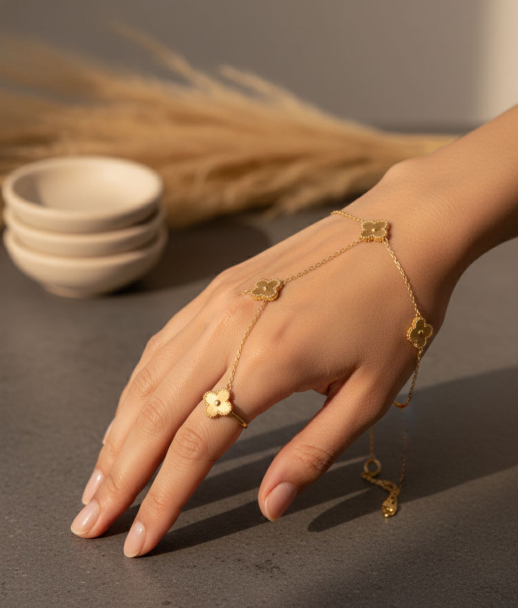 Stainless Steel Trendy Clover Hand Chain – Adjustable