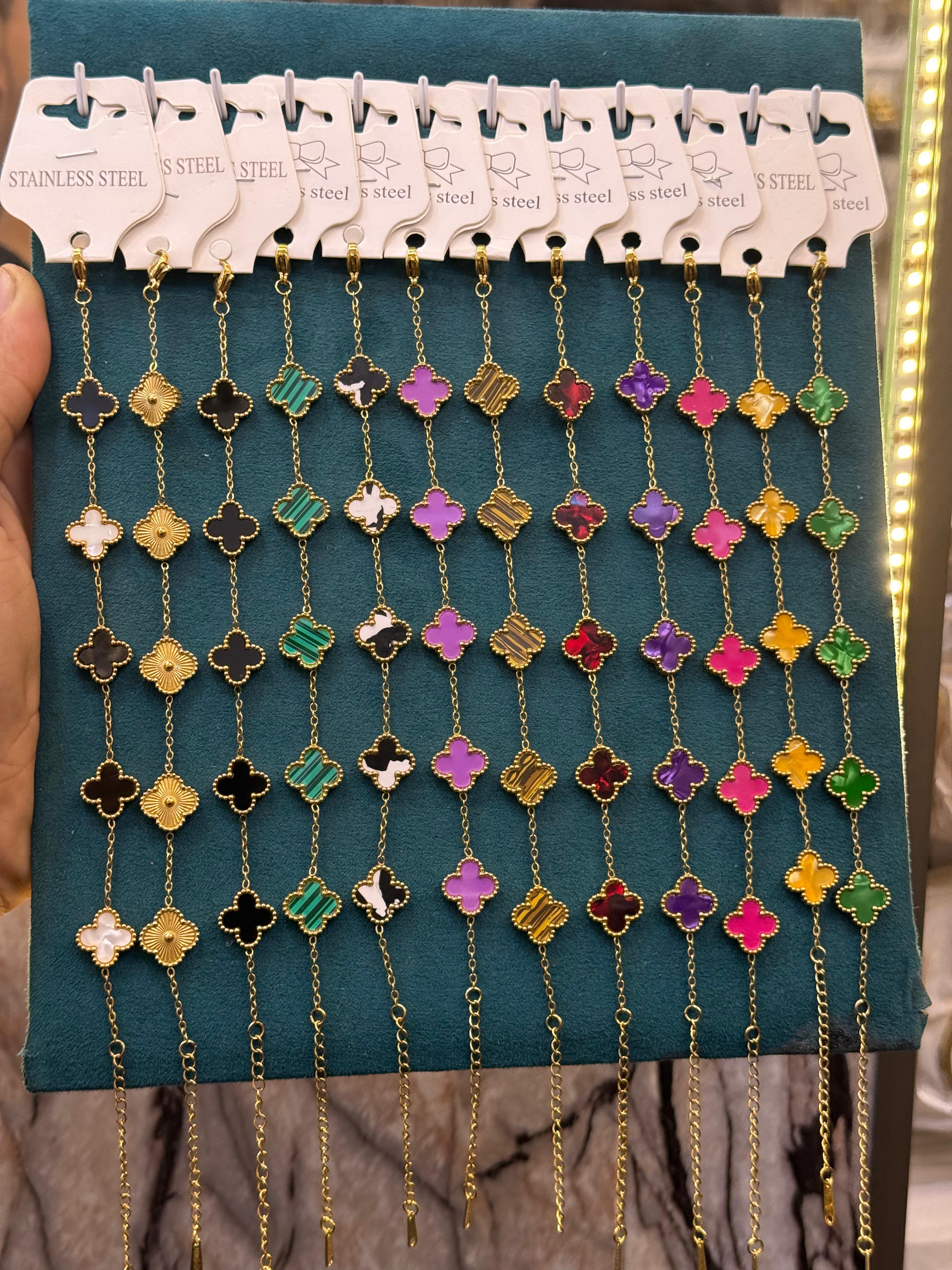 Stainless Steel Van Cleef Clover Bracelet – 12 Colors | Waterproof, Tarnish-Free & High Quality