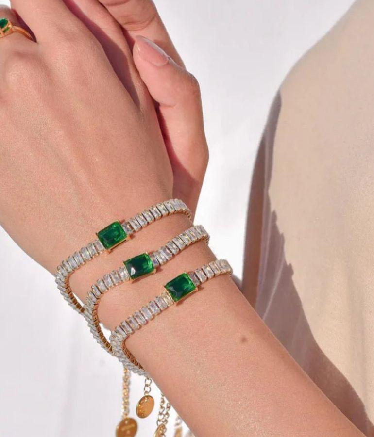 Stainless Steel Tennis Bracelet – High Quality | Green, White & Pink Colours Available