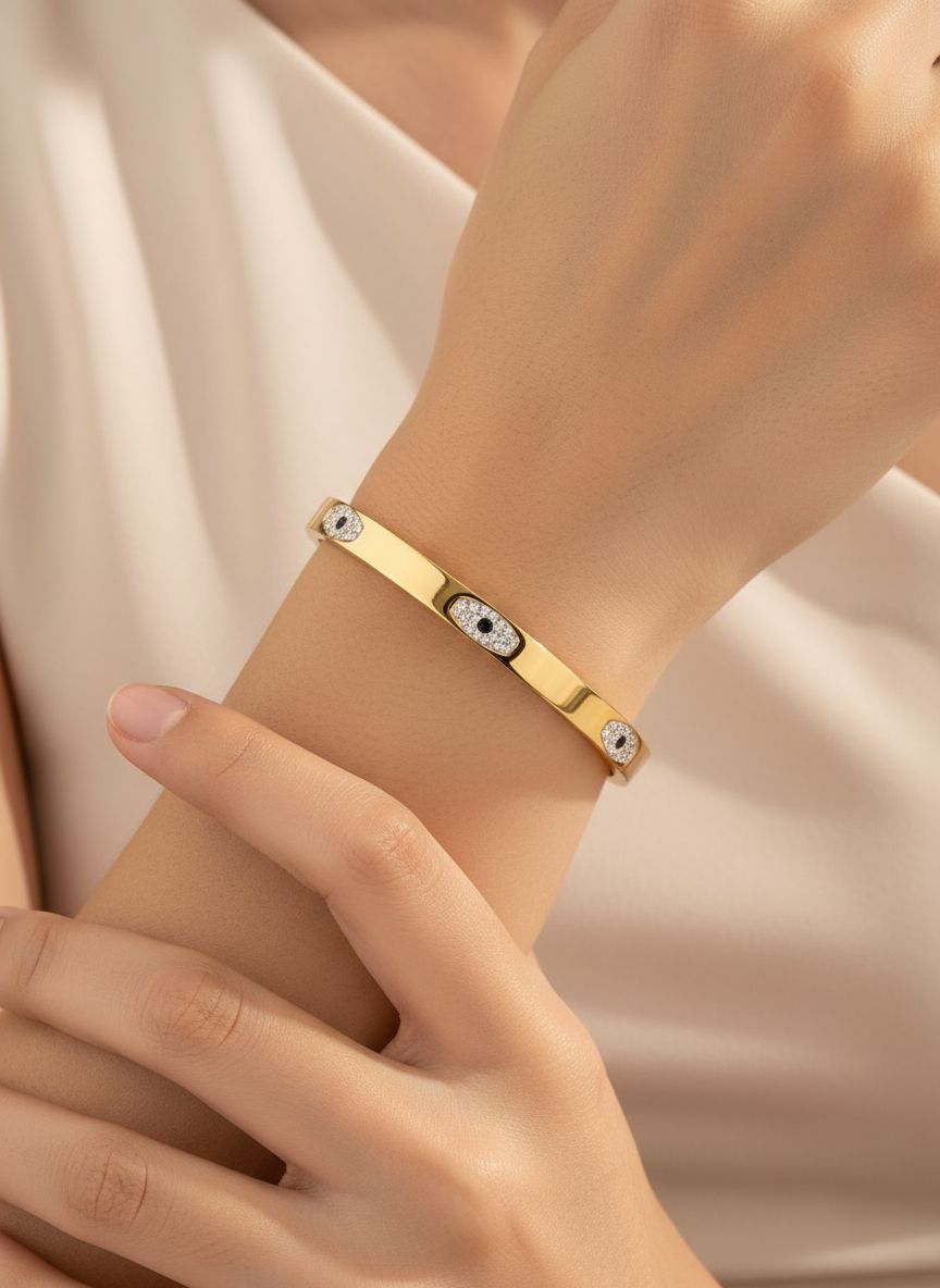 Stainless Steel Evil Eye Handcuff – Premium Protection & Style | Trendy Wrist Accessory