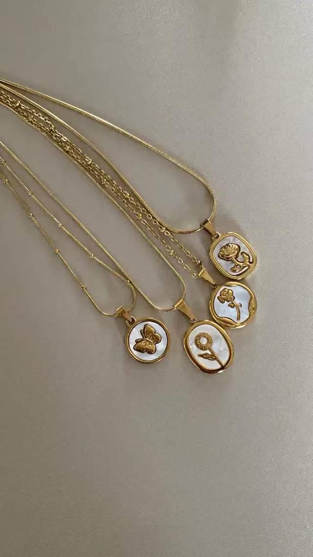 Stainless Steel Butterfly & Flower Necklace – High Quality | Waterproof & Tarnish Free