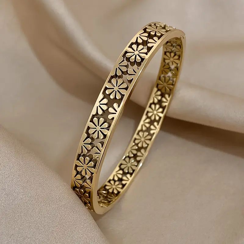 Stainless Steel Floral Bangle – High Quality | Waterproof & Tarnish-Free