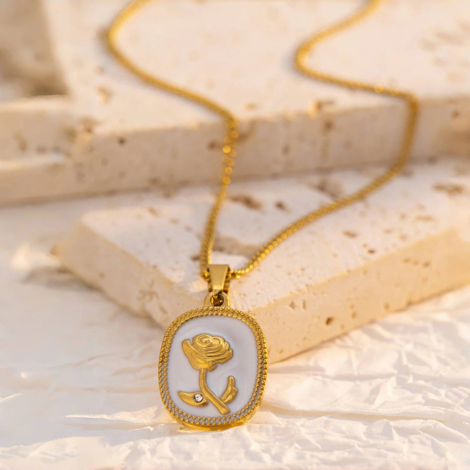 Stainless Steel White Rose Necklace – High Quality