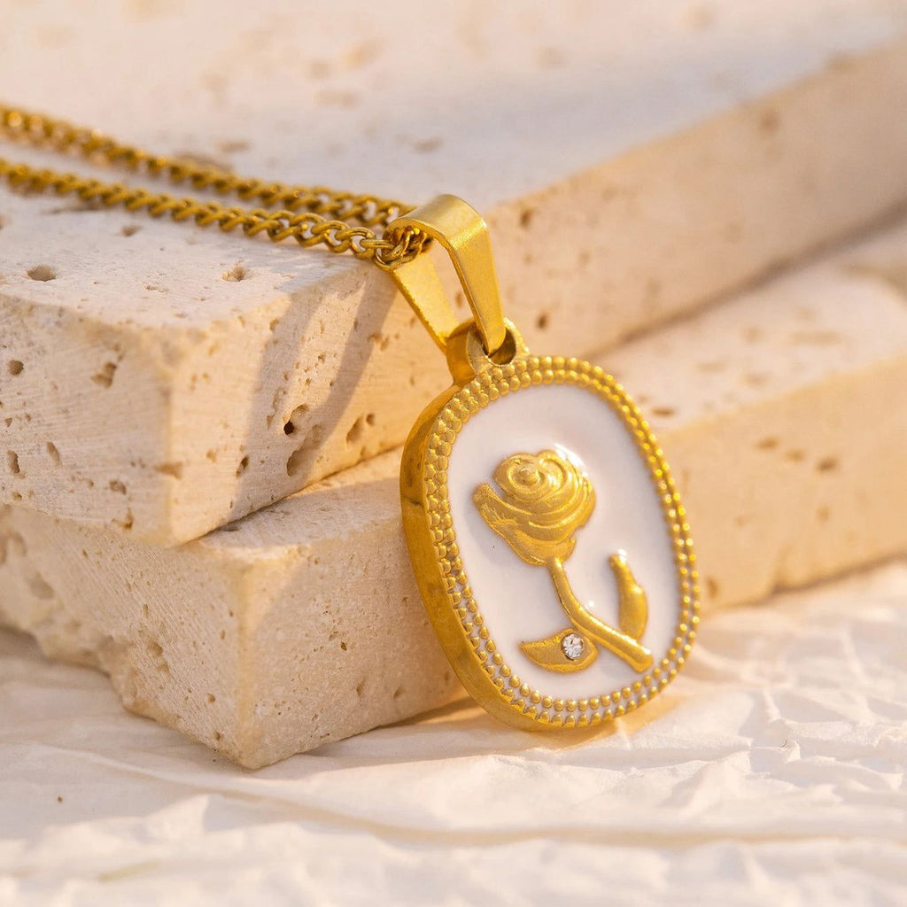 Stainless Steel White Rose Necklace – High Quality