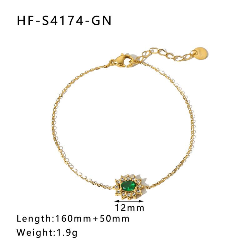 Stainless Steel Gold & Emerald Halo Bracelet – High Quality