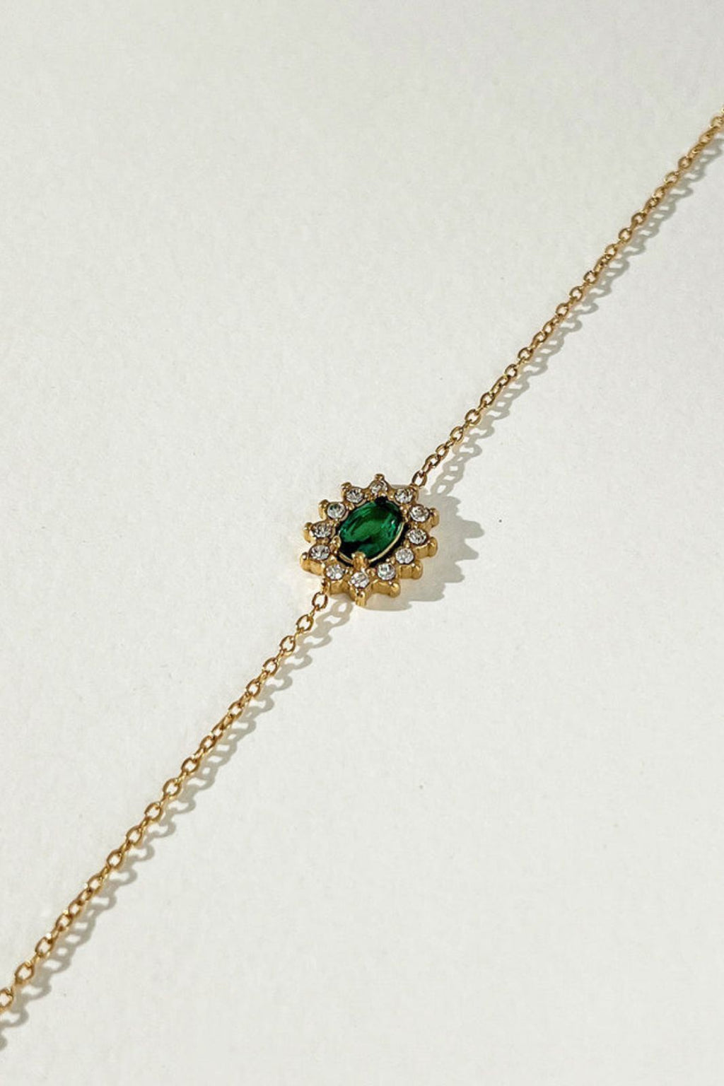 Stainless Steel Gold & Emerald Halo Bracelet – High Quality