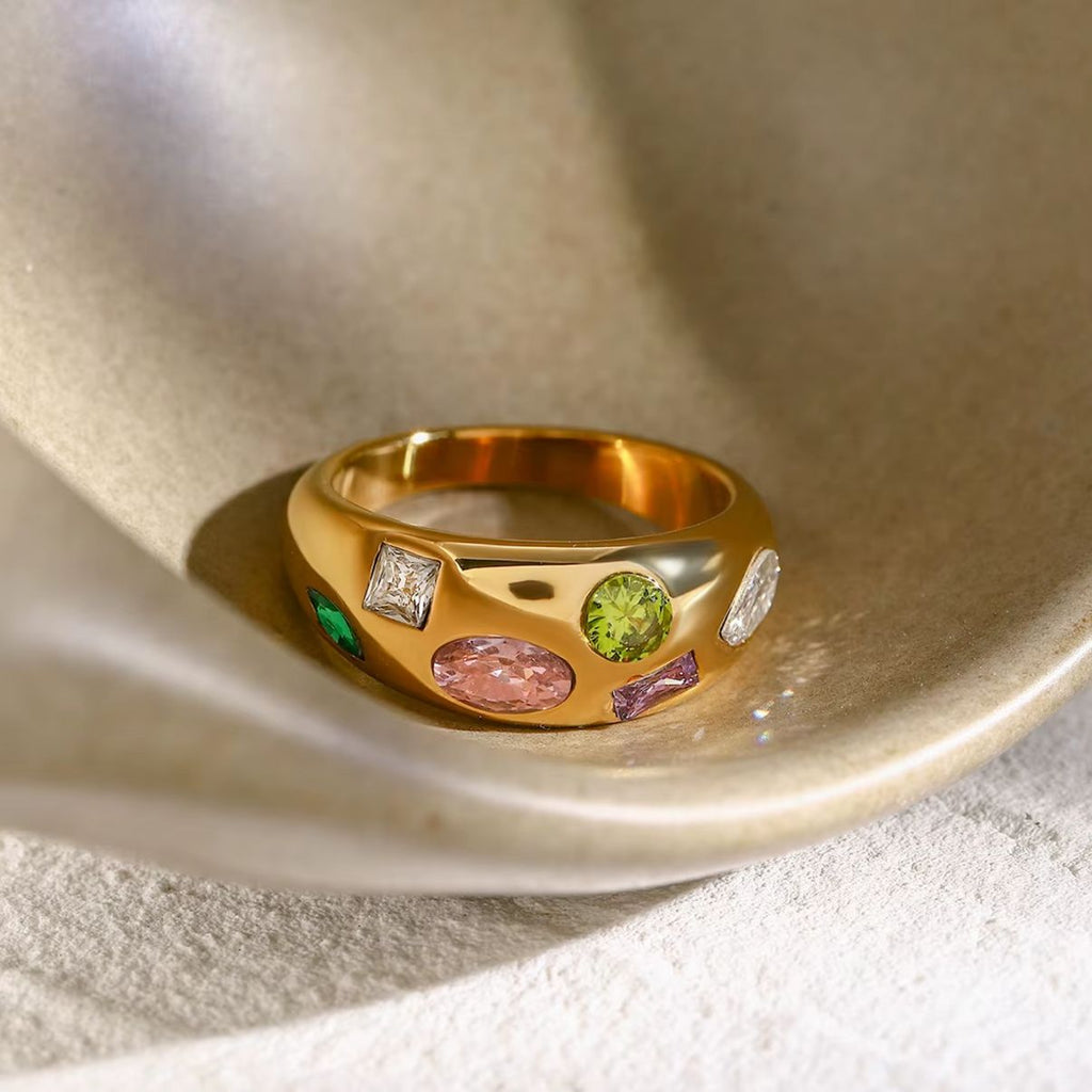 316L Stainless Steel Multistone Colourful Ring 💍 | High Quality | Sizes 16–19 Available