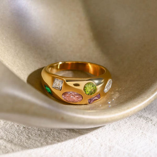 316L Stainless Steel Multistone Colourful Ring 💍 | High Quality | Sizes 16–19 Available