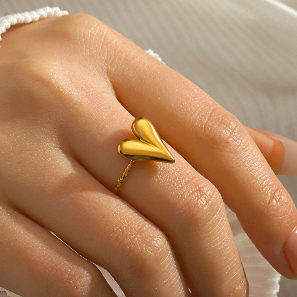 Stainless Steel Heart Ring 💍 | Adjustable & Free Size | Waterproof & Tarnish-Free | Gold & Silver
