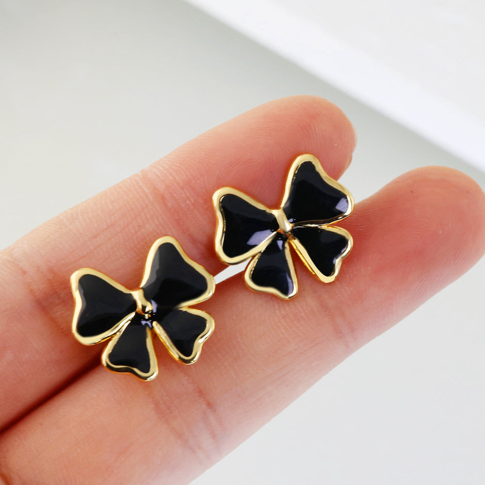 Stainless Steel Bow Stud Earrings – High Quality | Waterproof & Tarnish-Free | Black & White