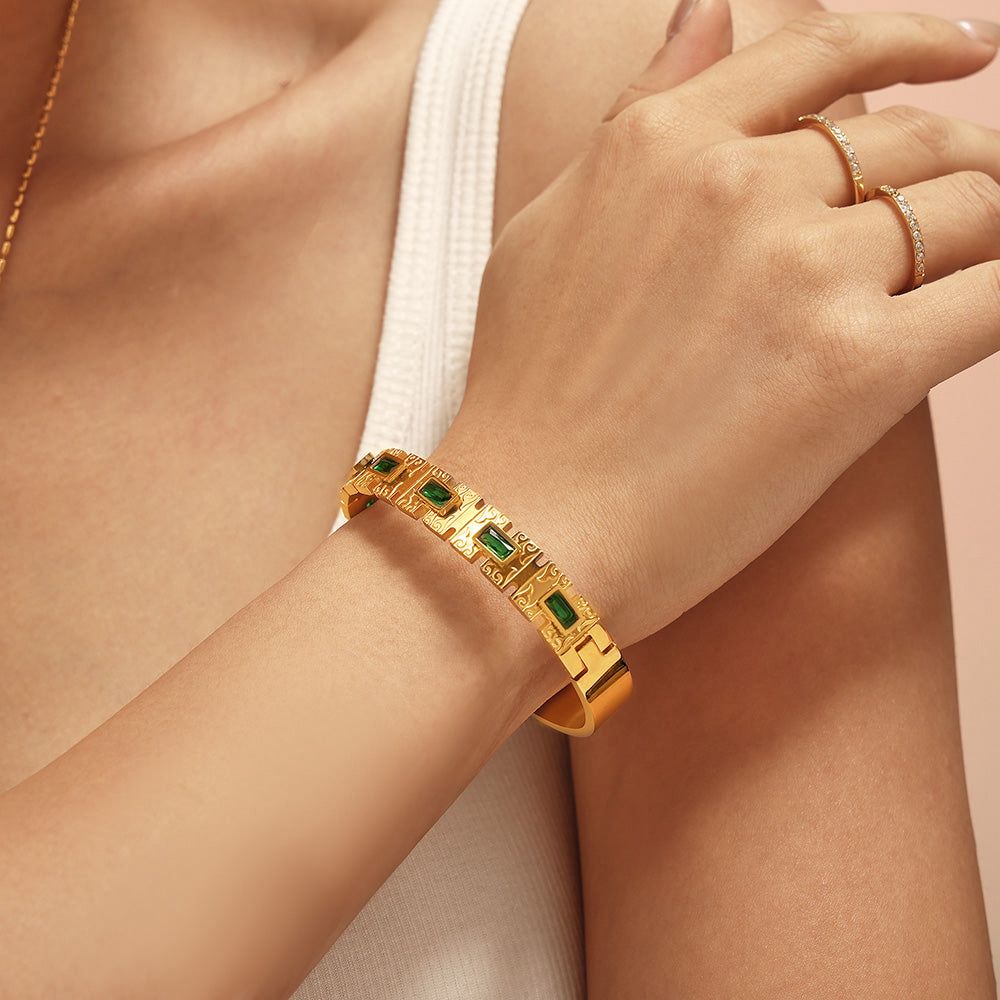 316L Stainless Steel Green Emerald Stone Handcuff – High Quality