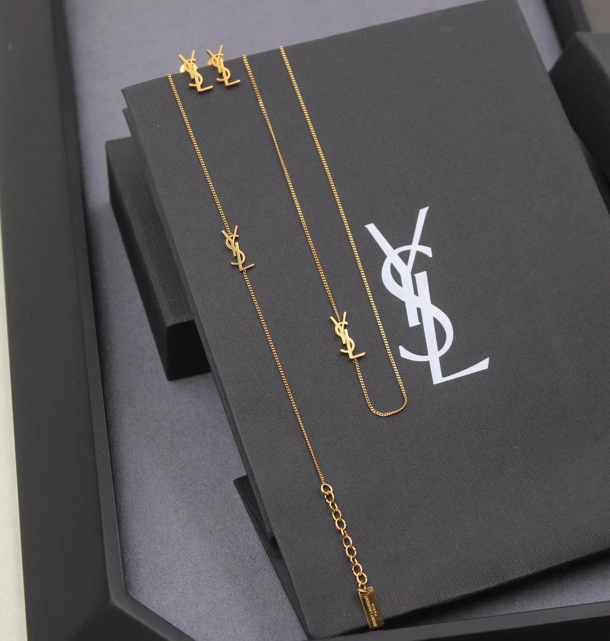 YSL Stainless Steel Combo – Necklace, Earrings & Bracelet | Complete Luxury Set